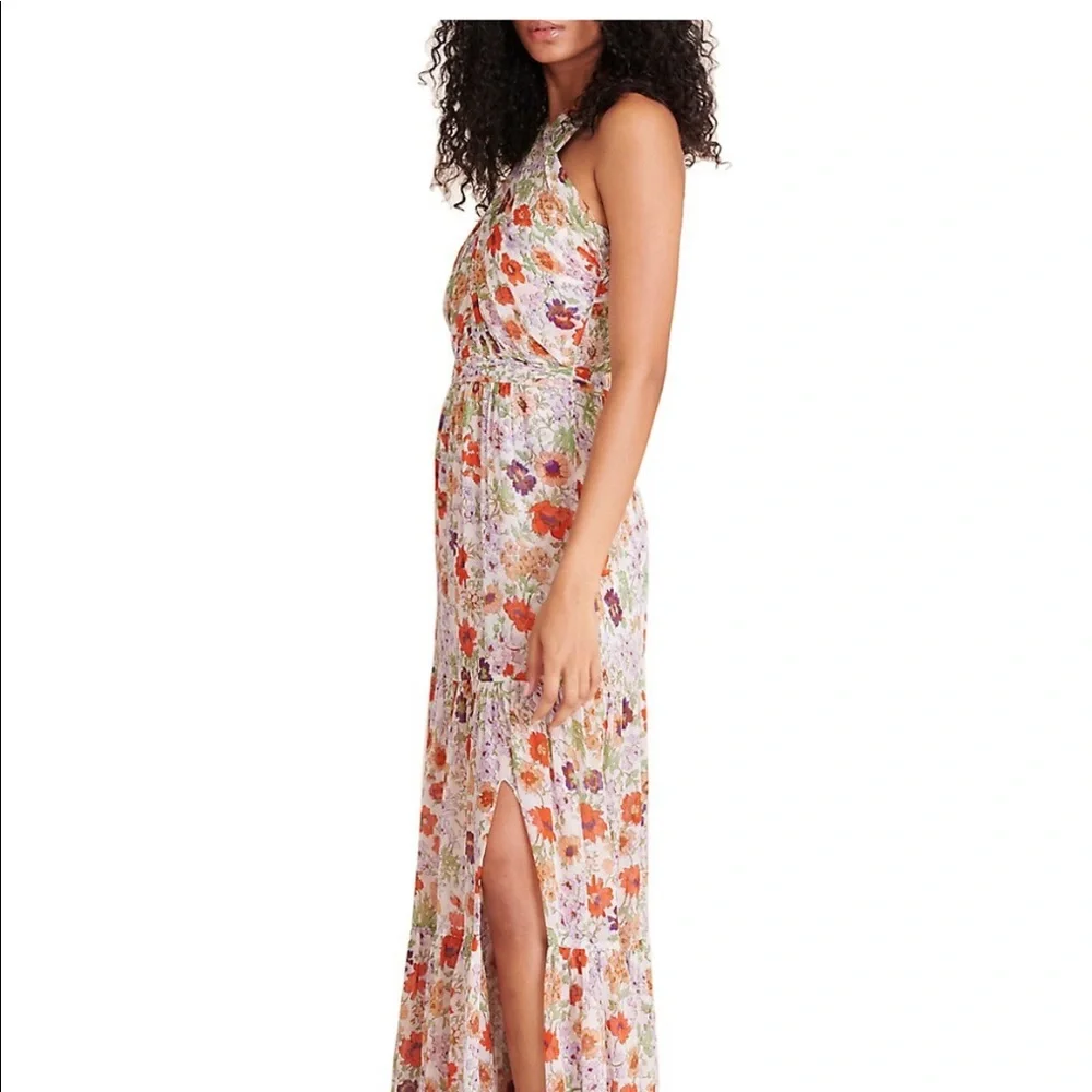 Floral Silk Maxi Dress - White/Orange - Picture 3 of 7